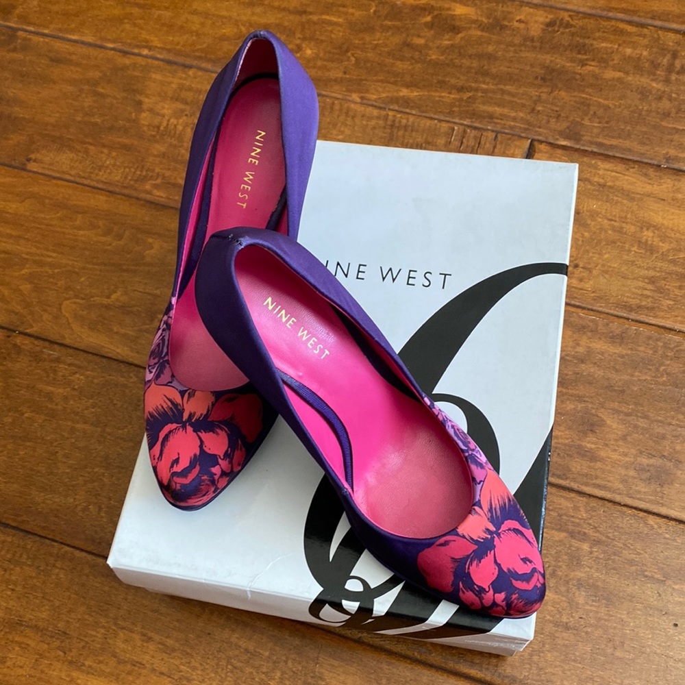NINE WEST Rocha Womens Floral Purple High Heel Stilleto Size US 6M